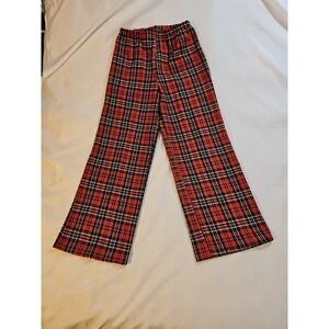 Vtg 70S SEARS Red Blue Yellow White Plaid Polyester Pants Sz 14 Pull-on